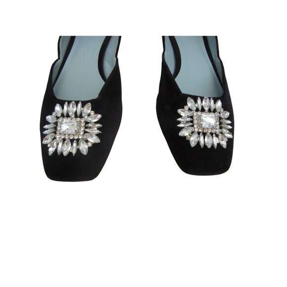 Frances Valentine McCall Black Velvet Crystal Embellished Shoes Sz 9B - Picture 3 of 8